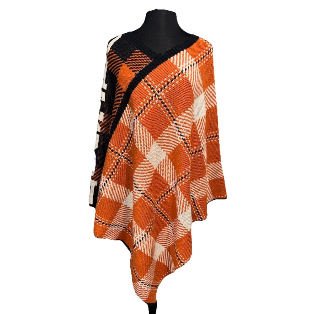 NEW Green 3 Plaid OSU Beavers Poncho One Size Orange Balck USA Recycled Cotton‎